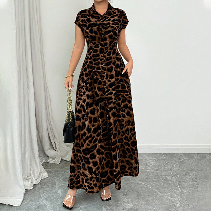 👗🐆 50 % ALENNUS! Tyylikäs naisten mekko leopardikuvioinnilla ja käänteisellä kauluksella – tyylikäs, vartaloa korostava ja täydellinen toimistoon, illalliselle ja juhlatilaisuuksiin ✨