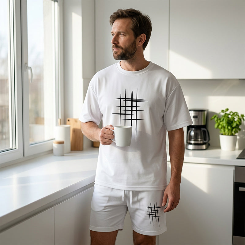 Miesten vapaa-ajan paita ja shortsit, 2-osainen setti – väljä istuvuus, hengittävä ja haalistumaton graafinen painatus 😎👕