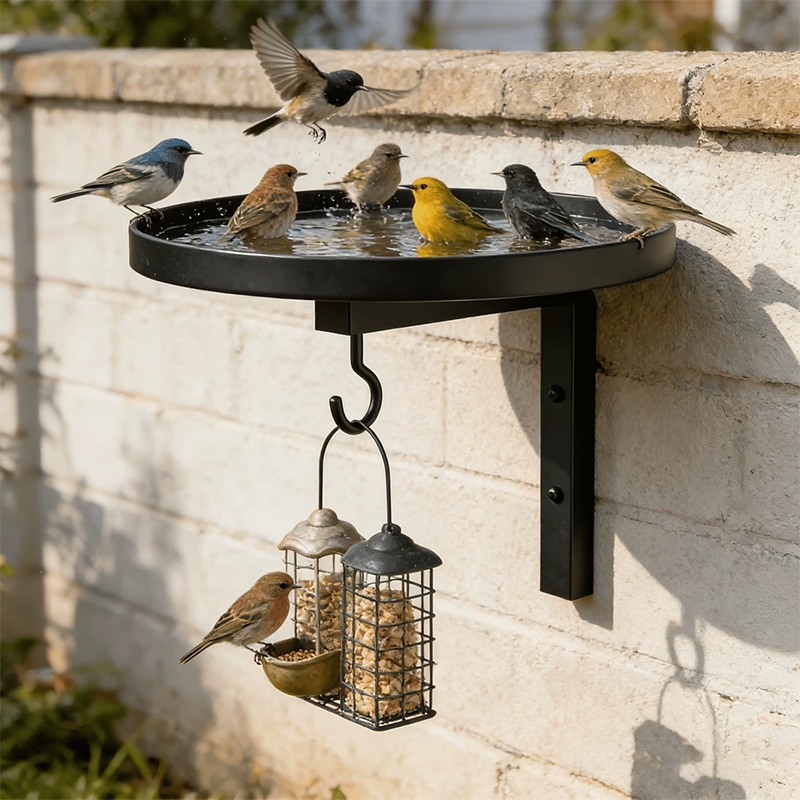 Seinälle kiinnitettävä metallinen lintualta – antiikkipronssipinta 🐦🛁🧱🏡