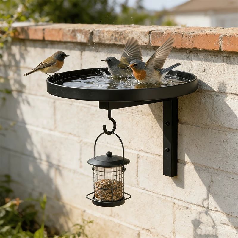Seinälle kiinnitettävä metallinen lintualta – antiikkipronssipinta 🐦🛁🧱🏡
