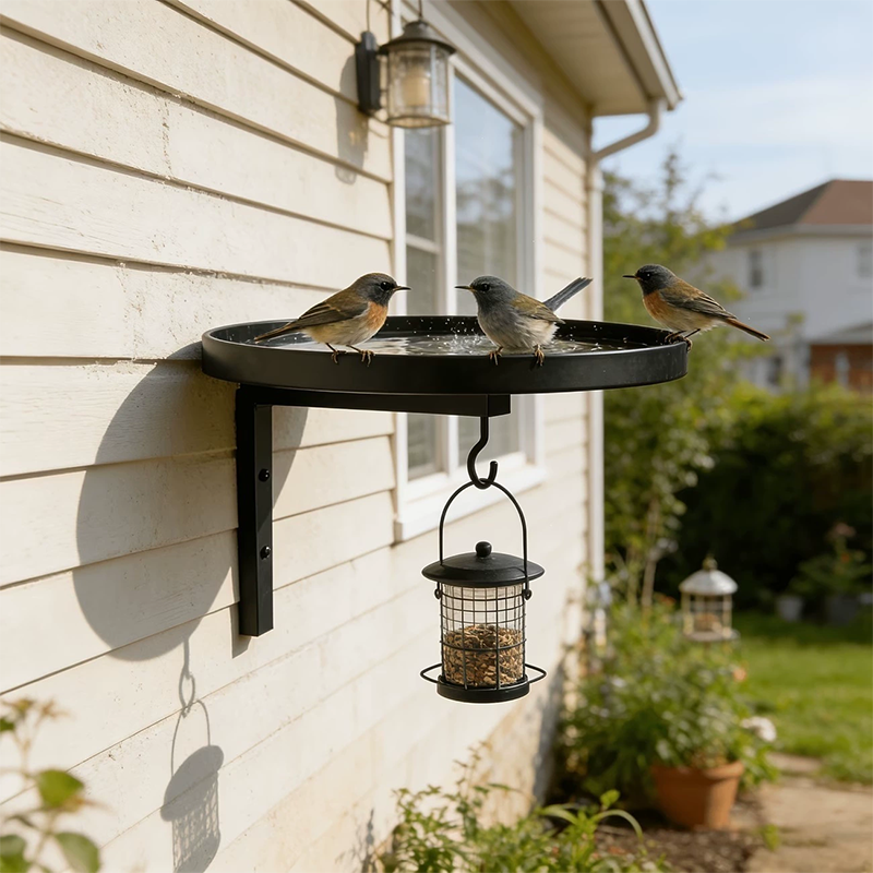 Seinälle kiinnitettävä metallinen lintualta – antiikkipronssipinta 🐦🛁🧱🏡