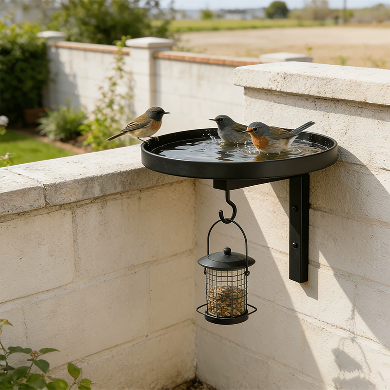 Seinälle kiinnitettävä metallinen lintualta – antiikkipronssipinta 🐦🛁🧱🏡