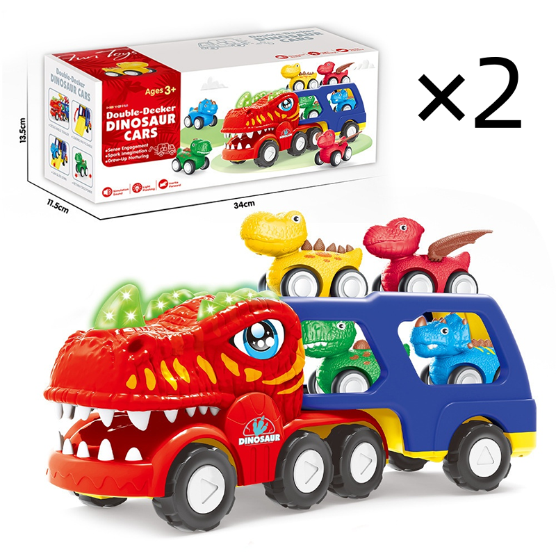 Kaksikerroksinen dinosaurus-kuljetusauto-lelu
