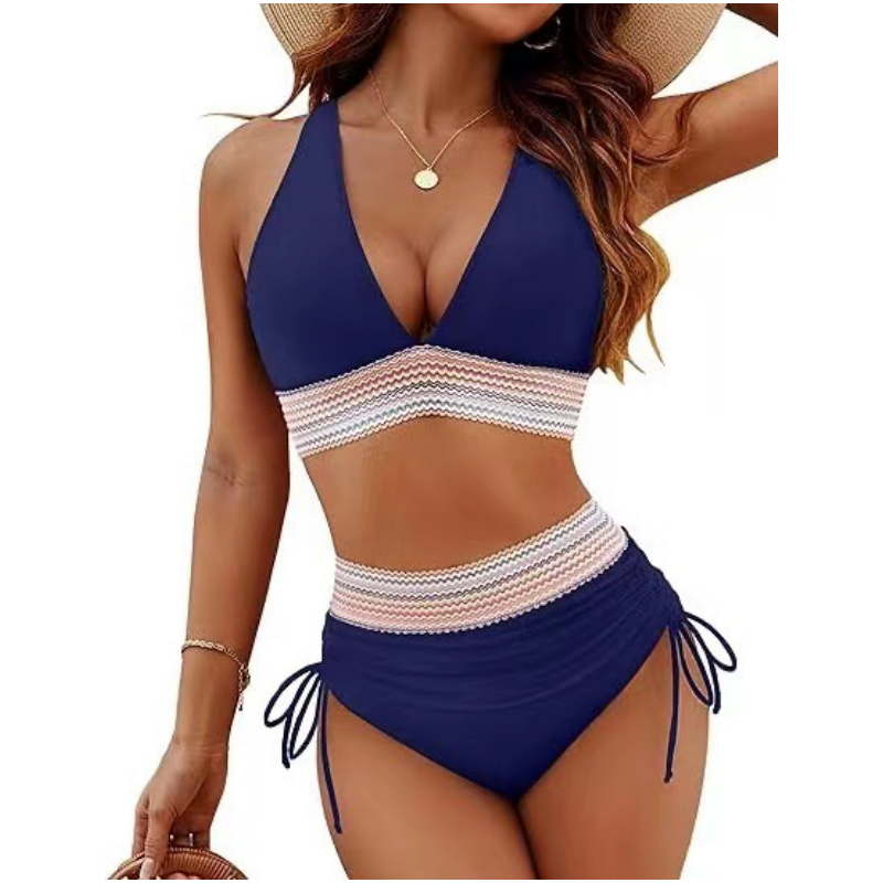 V-kaula-aukkoinen patchwork-bikini, 2-osainen setti