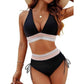 V-kaula-aukkoinen patchwork-bikini, 2-osainen setti