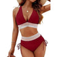 V-kaula-aukkoinen patchwork-bikini, 2-osainen setti