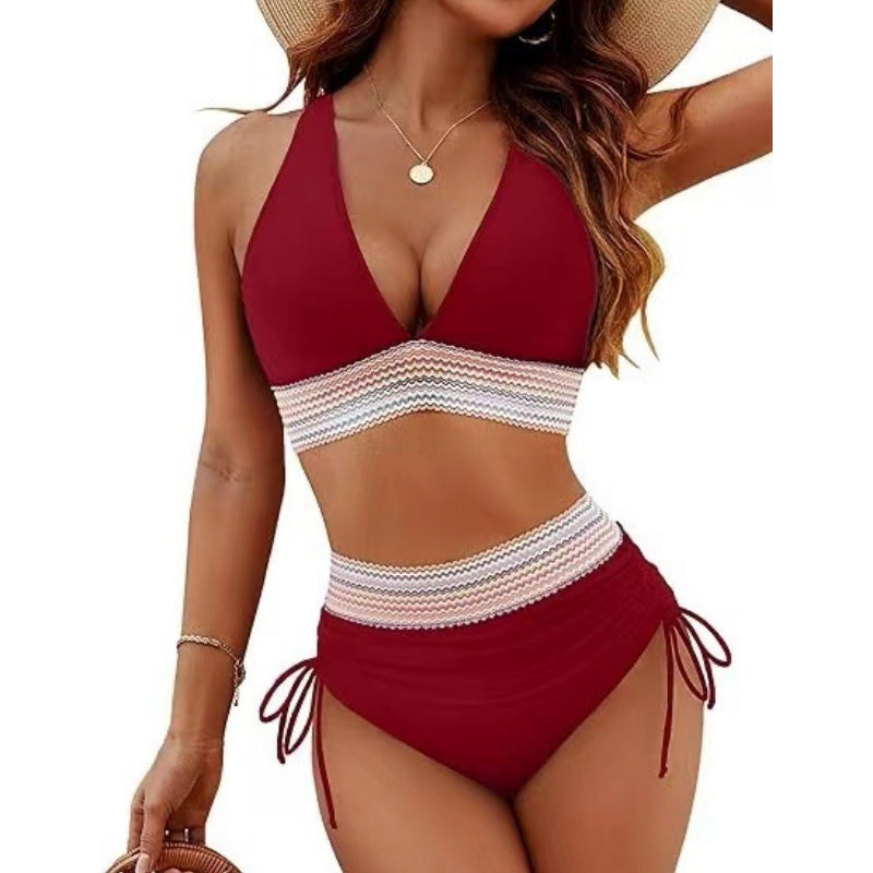 V-kaula-aukkoinen patchwork-bikini, 2-osainen setti