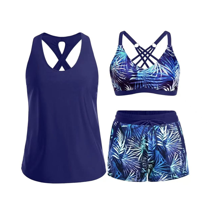 🌸 -50 %! 🦋 Tyylikäs 3-osainen tankini-asukokonaisuus – imarteleva leikkaus, trendikäs trooppinen kuosi ja ristikkäiset selkäosat – ihanteellinen rannalle ja uima-altaalle ✨