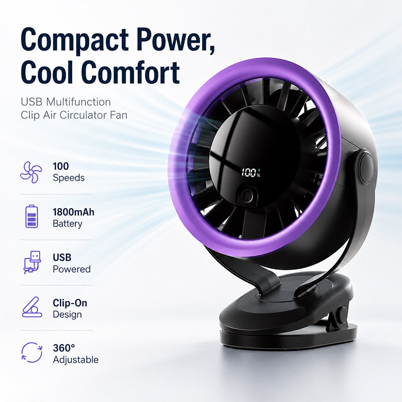 Ventilateur USB portable avec affichage numérique