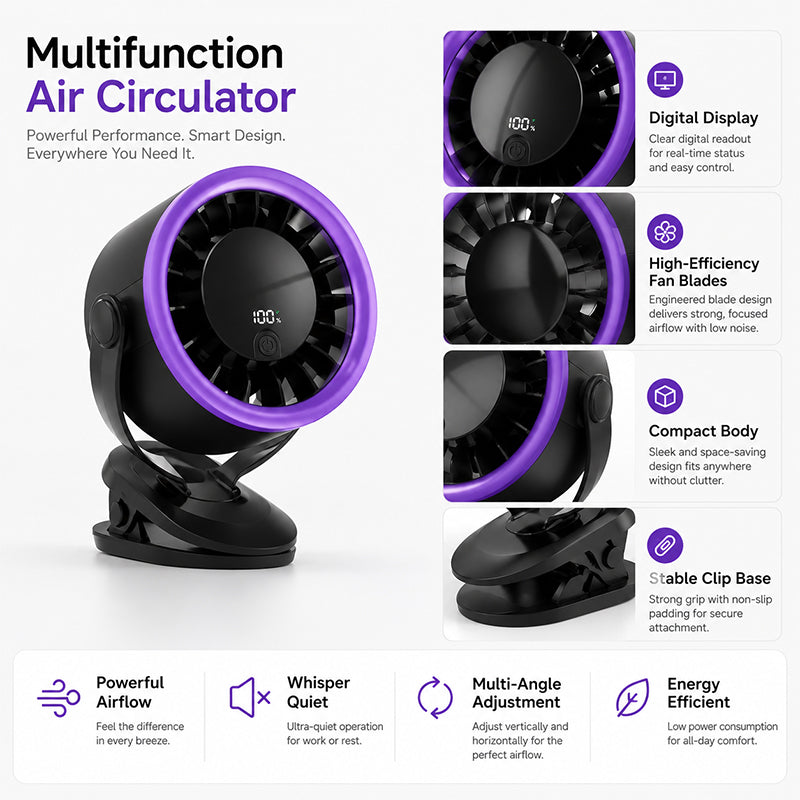Ventilateur USB portable avec affichage numérique