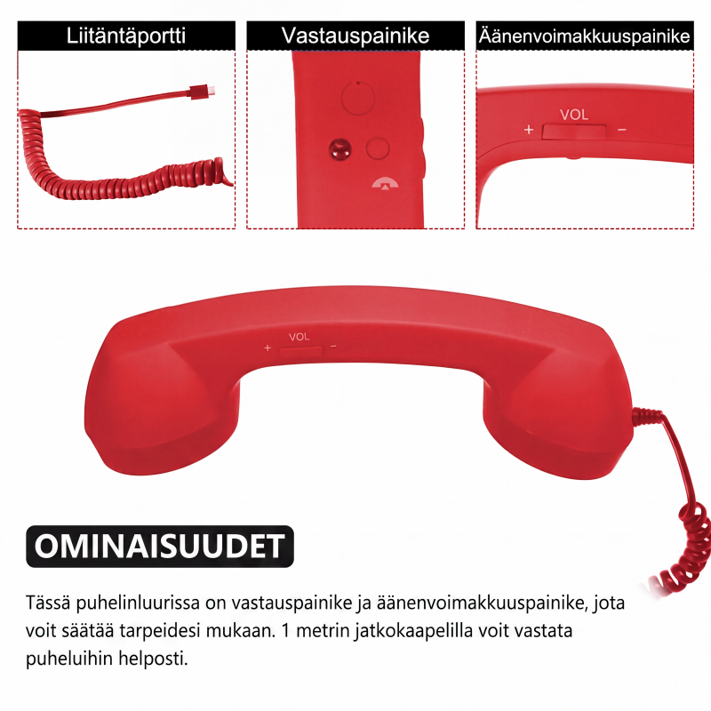 🎄Joulumyynti📞Retro-puhelimen kuuloke iPhonelle ja Androidille, Type-C-liitännällä varustettu vanhanaikainen puhelimen kuuloke HD-mikrofonilla ja kaiuttimella