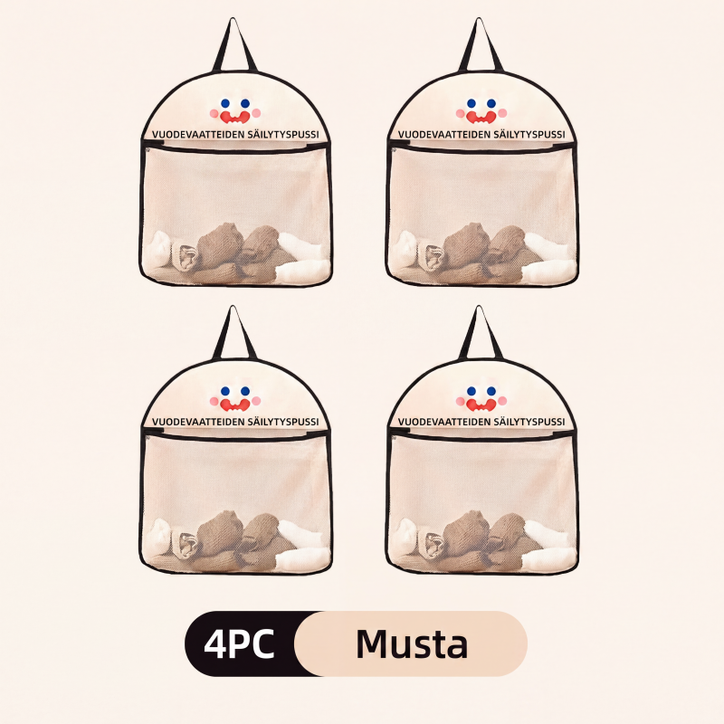 Monikäyttöinen näkyvä verkkoinen ripustettava säilytyspussi