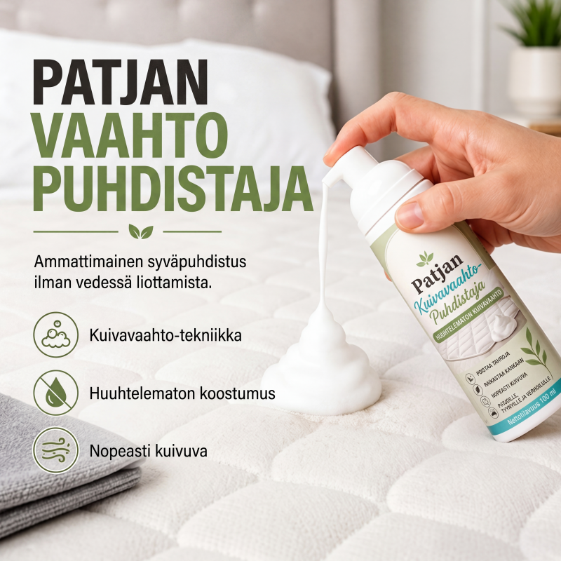 Huuhtelua tarvitsematon patjojen kuivavaahdotuspuhdistusaine