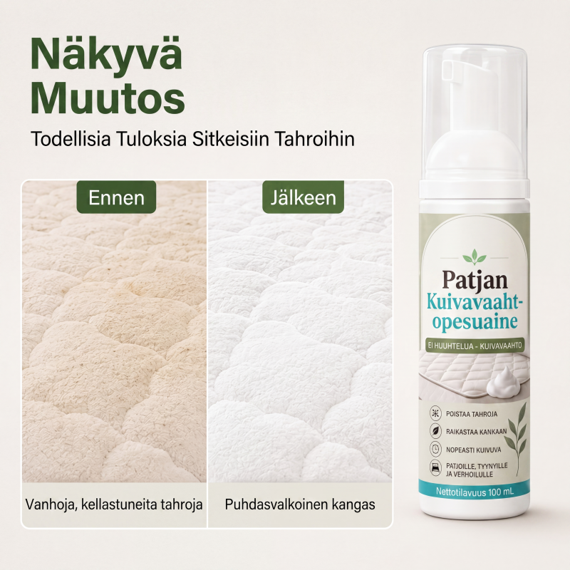 Huuhtelua tarvitsematon patjojen kuivavaahdotuspuhdistusaine