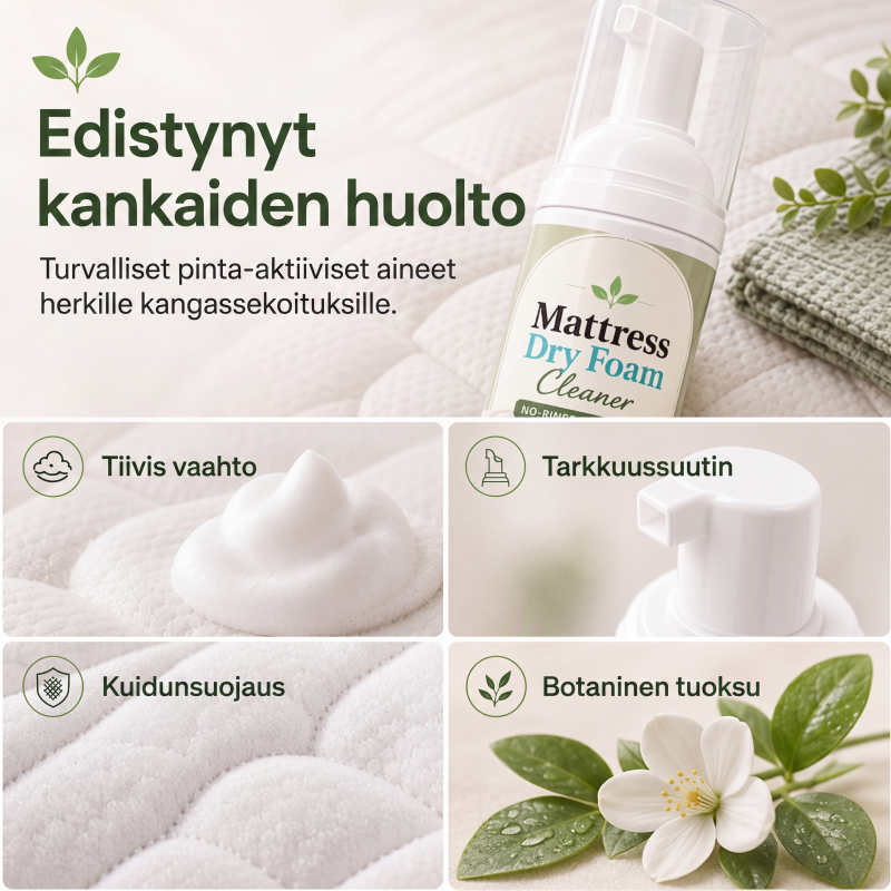 Huuhtelua tarvitsematon patjojen kuivavaahdotuspuhdistusaine