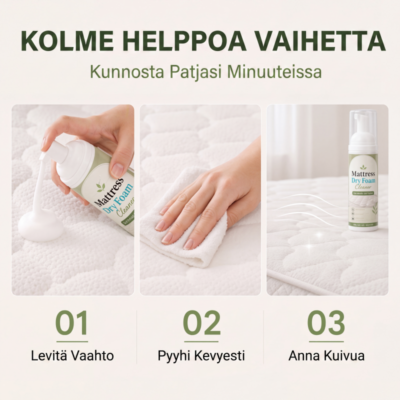 Huuhtelua tarvitsematon patjojen kuivavaahdotuspuhdistusaine