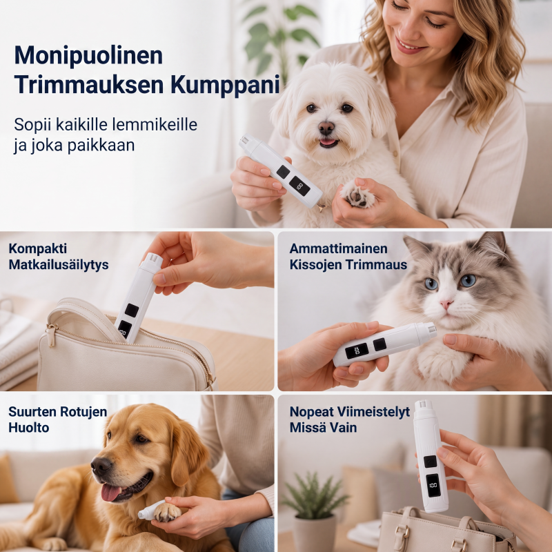 Sähkökäyttöinen lemmikkien kynsien hiomakone, jossa on LED-virran näyttö