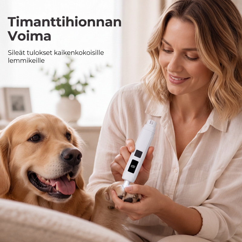 Sähkökäyttöinen lemmikkien kynsien hiomakone, jossa on LED-virran näyttö