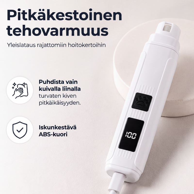 Sähkökäyttöinen lemmikkien kynsien hiomakone, jossa on LED-virran näyttö