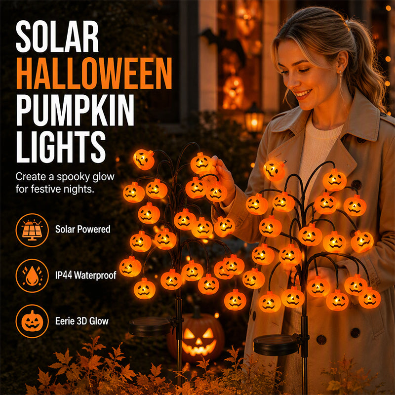 Vedenpitävät aurinkokäyttöiset kurpitsavalot oksille – halloweeniin
