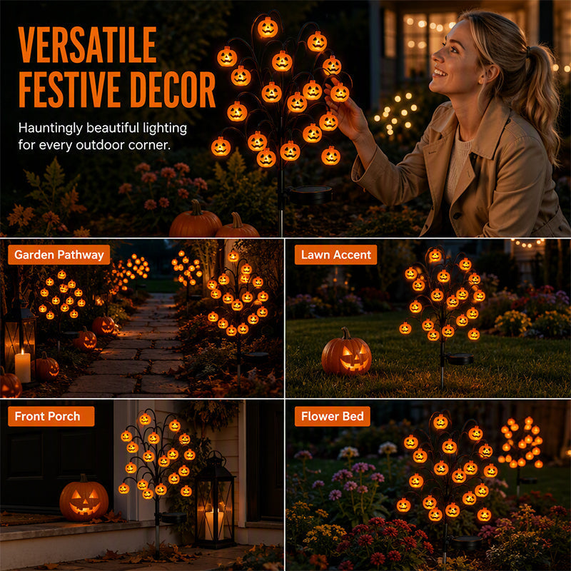Vedenpitävät aurinkokäyttöiset kurpitsavalot oksille – halloweeniin