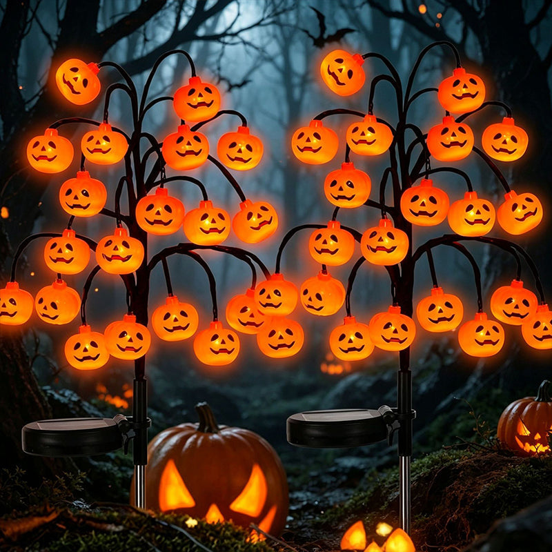 Vedenpitävät aurinkokäyttöiset kurpitsavalot oksille – halloweeniin