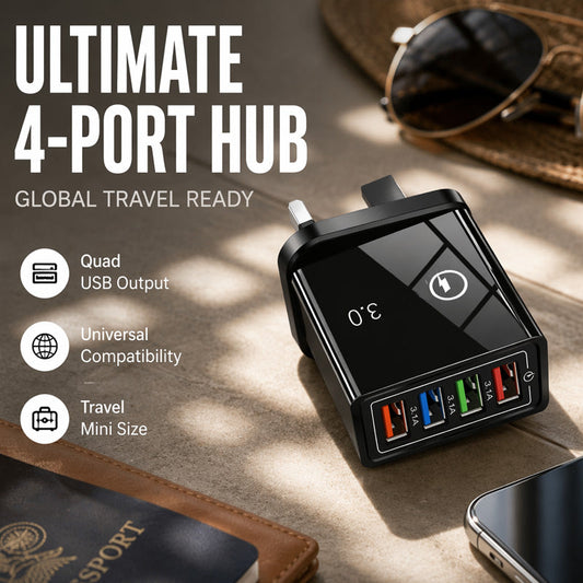 Lataa 4 laitetta hetkessä! Ylikuumentumaton palonkestävä USB-keskus