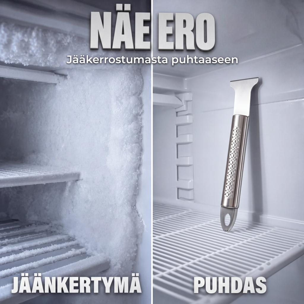 Ruostumattomasta teräksestä valmistettu jääkaapin jään raappaustyökalu