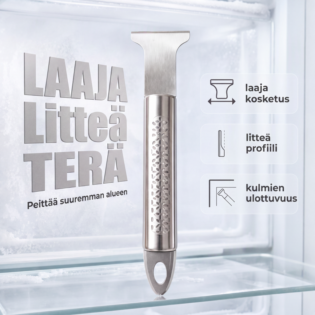 Ruostumattomasta teräksestä valmistettu jääkaapin jään raappaustyökalu