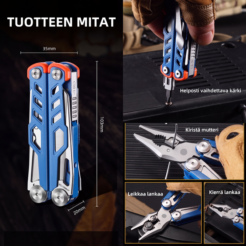Monikäyttöinen All-in-One ruostumattomasta teräksestä valmistettu monitoimityökalupihdit