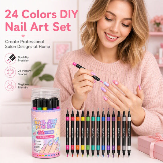 💅 24 väriä, kaksipäiset kynä – luo ammattimaiset kynnet helposti! 50% alennus – tilaa nyt! 💥✨