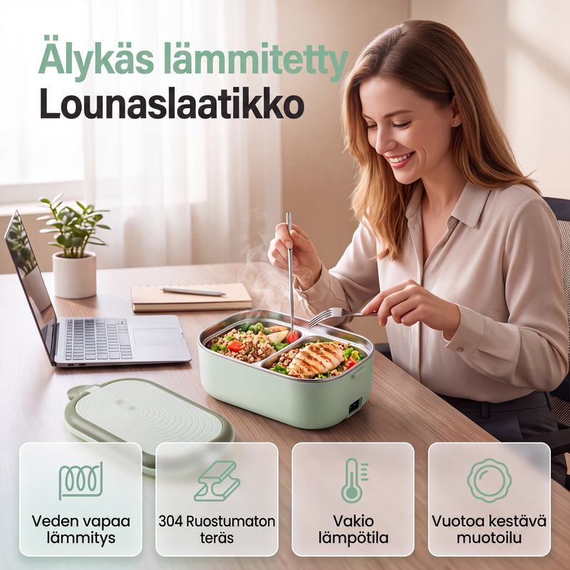 Kannettava sähkölämmitteinen lounasrasia, vedetön ruoanlämmitin