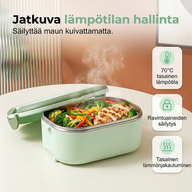 Kannettava sähkölämmitteinen lounasrasia, vedetön ruoanlämmitin