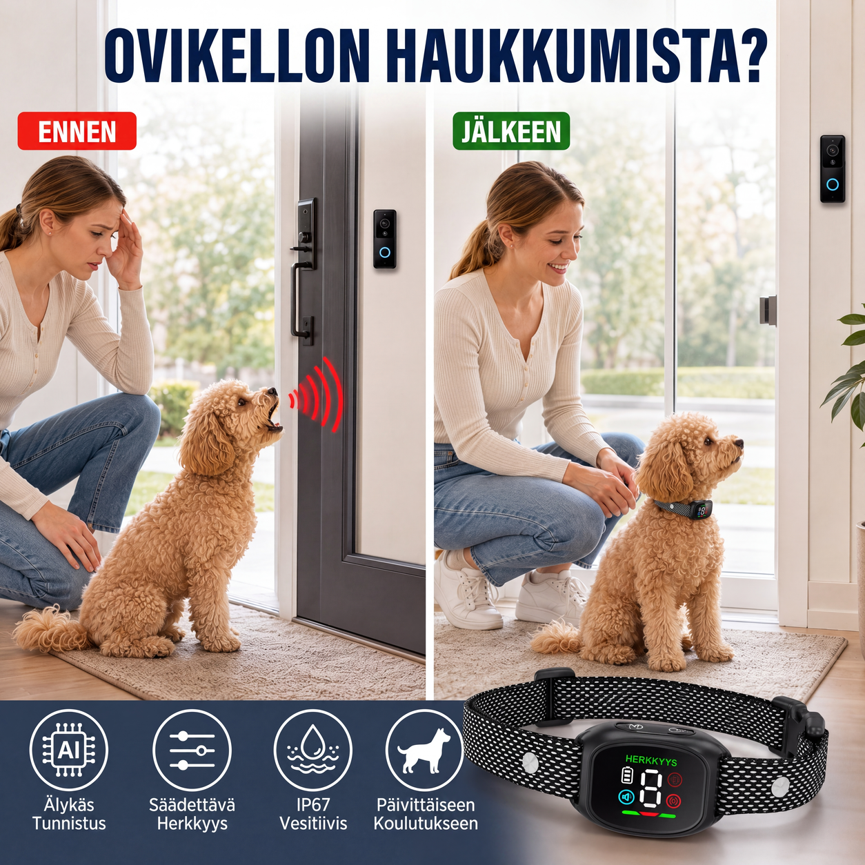 Älykäs koirien haukkumisen estävä kaulus