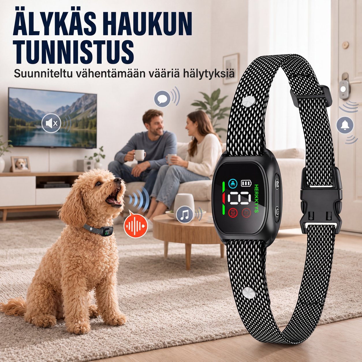 Älykäs koirien haukkumisen estävä kaulus