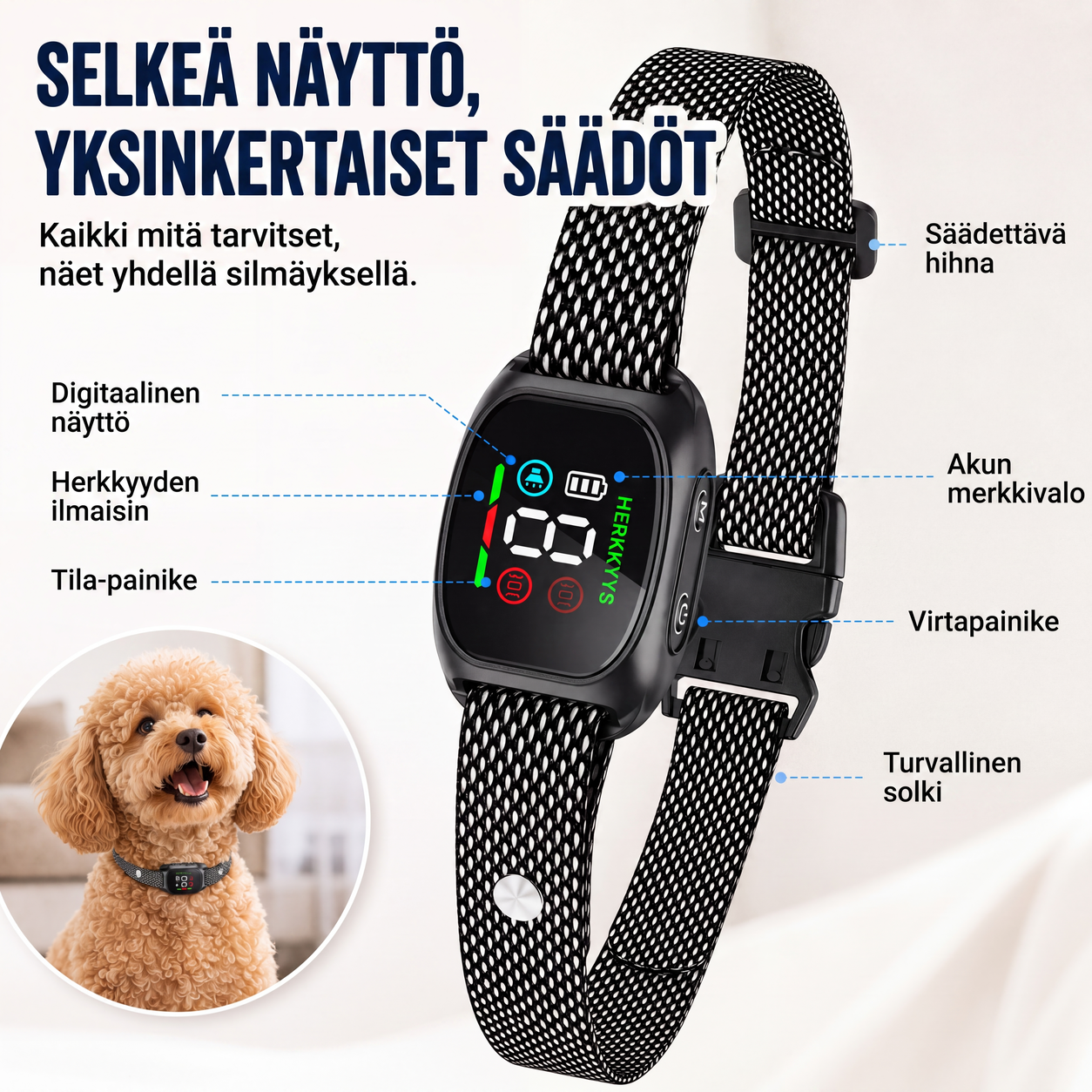 Älykäs koirien haukkumisen estävä kaulus