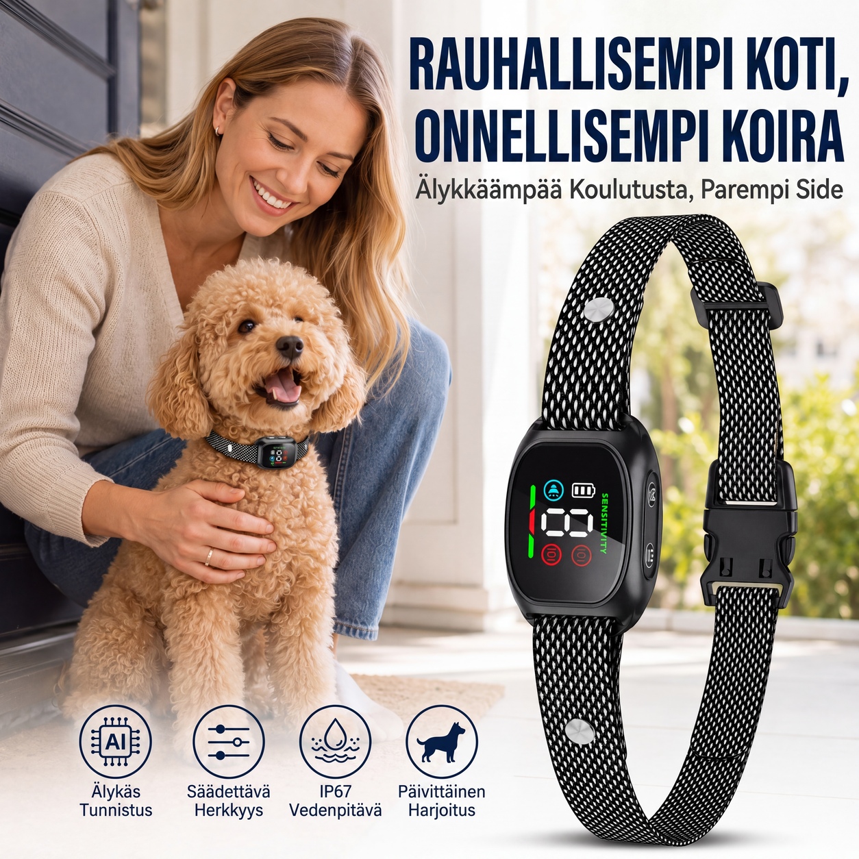 Älykäs koirien haukkumisen estävä kaulus