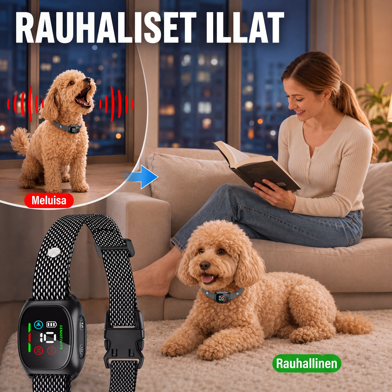 Älykäs koirien haukkumisen estävä kaulus