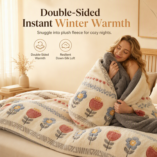 🛌 55% ALENNUS – VAIN RAJOITETUN AJAN! ✨ Kaksipuolinen sherpa-fleece-peitto – toisella puolella lumihiutalevelvet, toisella tiheä lampaanvilla. Lämmönlukitus, erittäin pehmeä tuntuma ja kestävä digitaalinen painatus. Täydellinen talven kylmiin iltoihin! ❄️