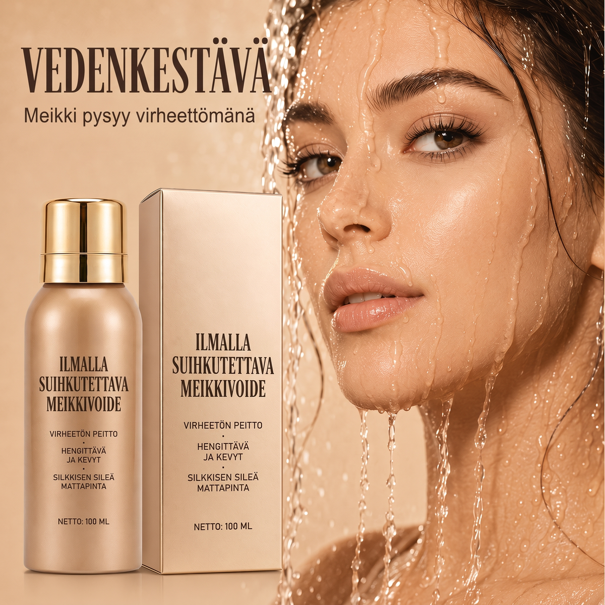 Vedenpitävä virheetön ilmasuihku-meikkivoide