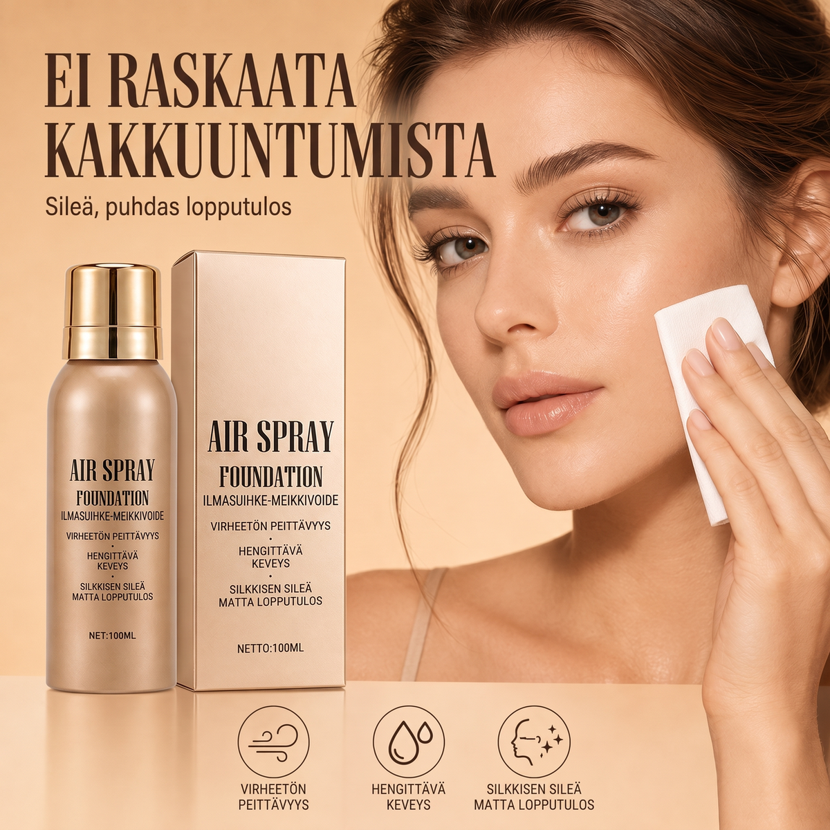 Vedenpitävä virheetön ilmasuihku-meikkivoide