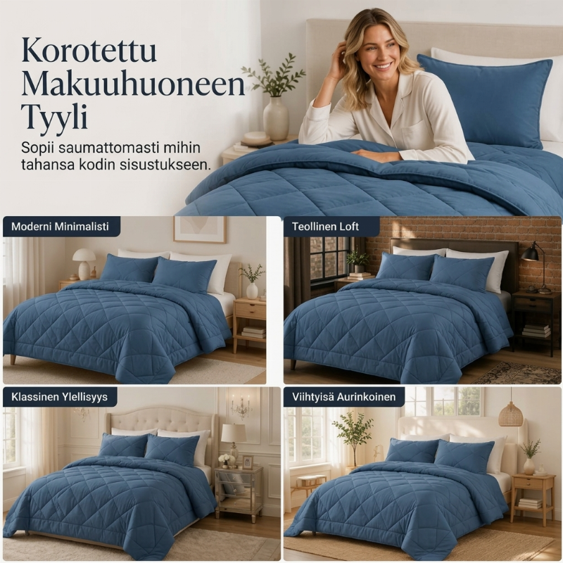 3-osainen tikattu päiväpeitesetti tyynyliinojen kanssa