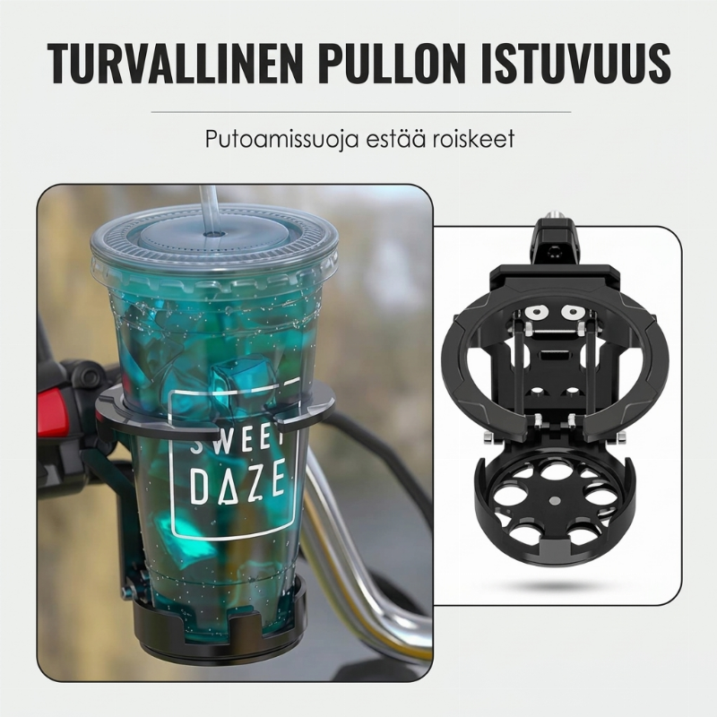 Taitettava pulloteline pyörään – helppo kiinnittää ja taittaa kasaan tarvittaessa!