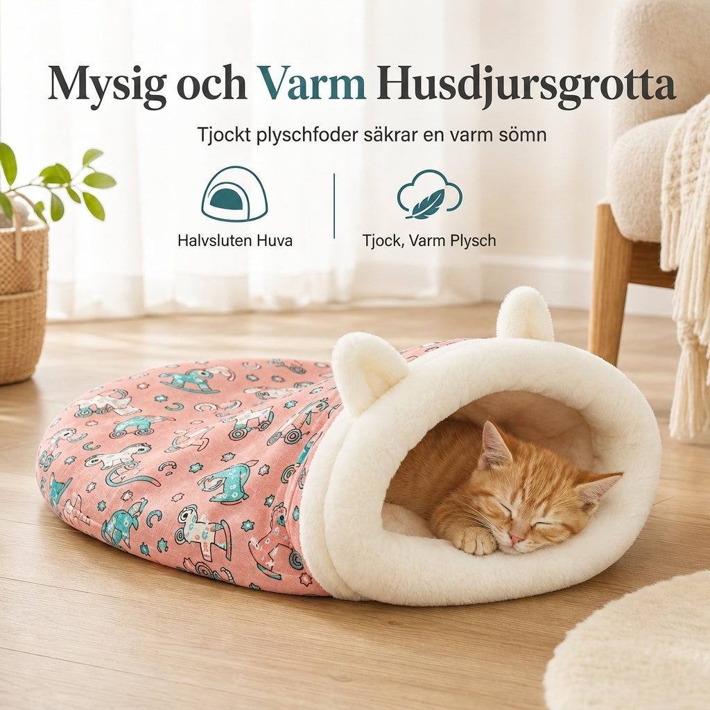 ✨50 % ALENNUS NYT! !✨🐱Puoliksi suljettu lämmin makuupussi, pehmeä, syvän unen takaava luolamajoitus lemmikeille, peitteellä varustettu kissoille ja pienille koirille