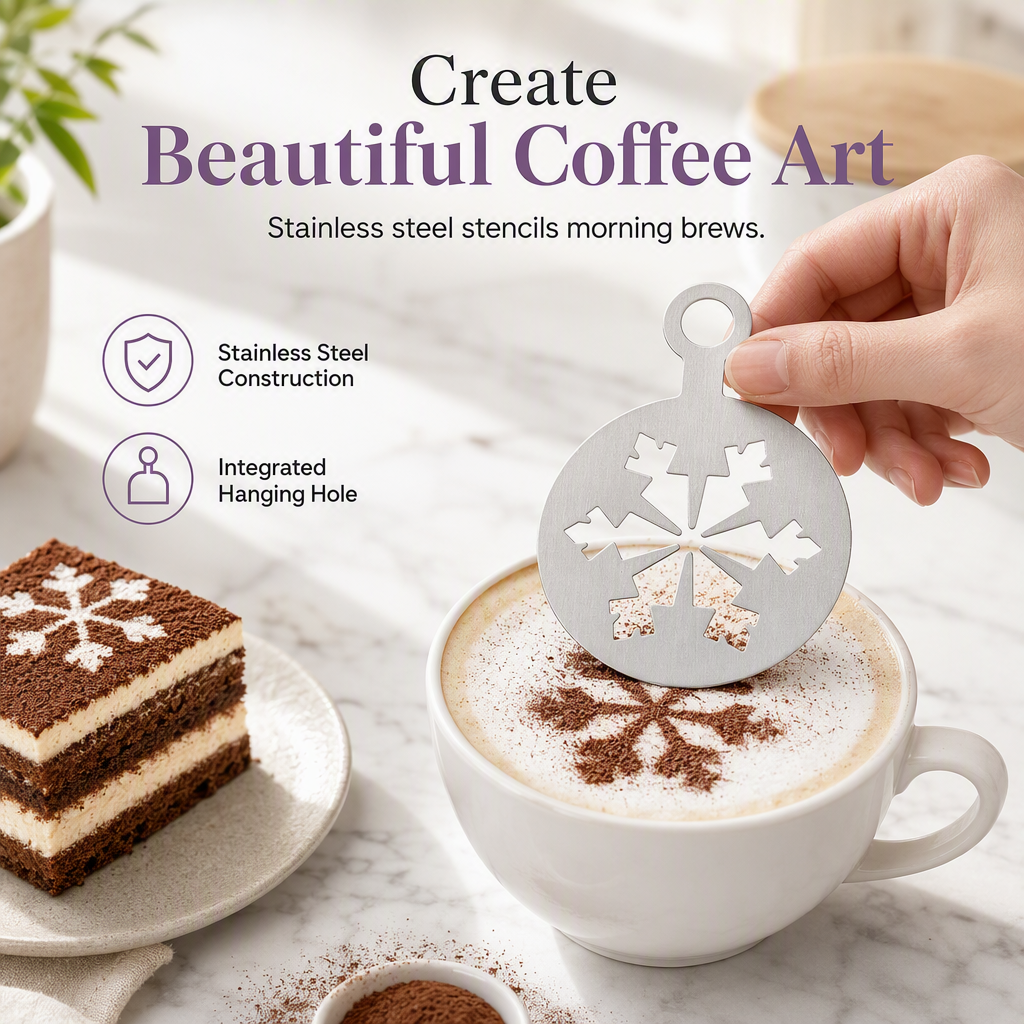 Ruostumattomasta teräksestä valmistettu latte art -sabluunamalli