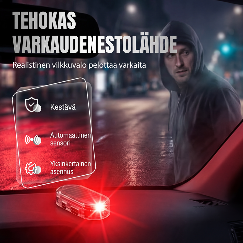 Aurinkovoimalla toimiva auton varkaudenestovaroitusvalo
