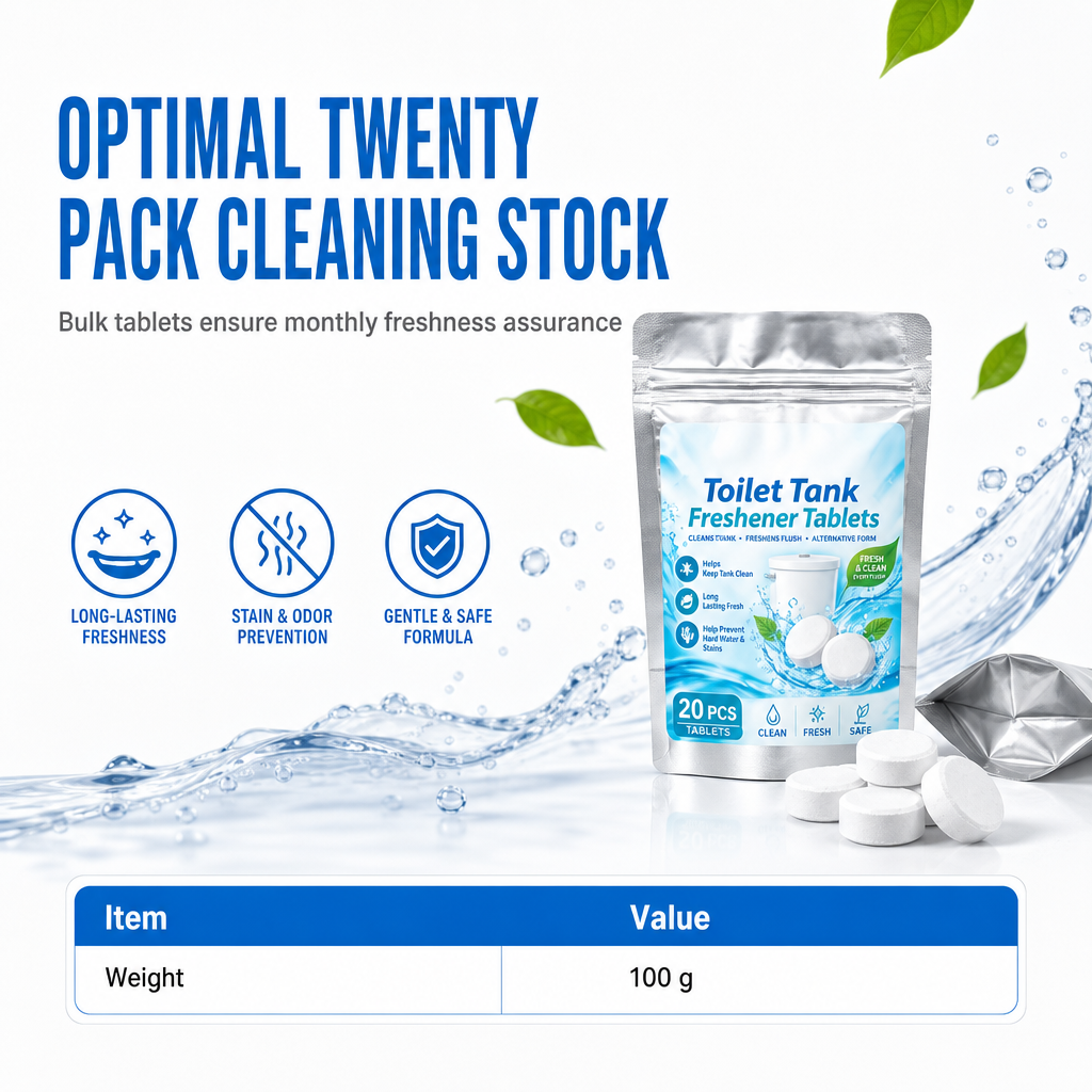 🚽✨ 20 kpl WC-säiliön raikastustabletteja – poreileva vaikutus torjuu hajuja, hitaasti vapautuva koostumus puhdistaa jatkuvasti. Hellävarainen putkistolle! 🧼✅