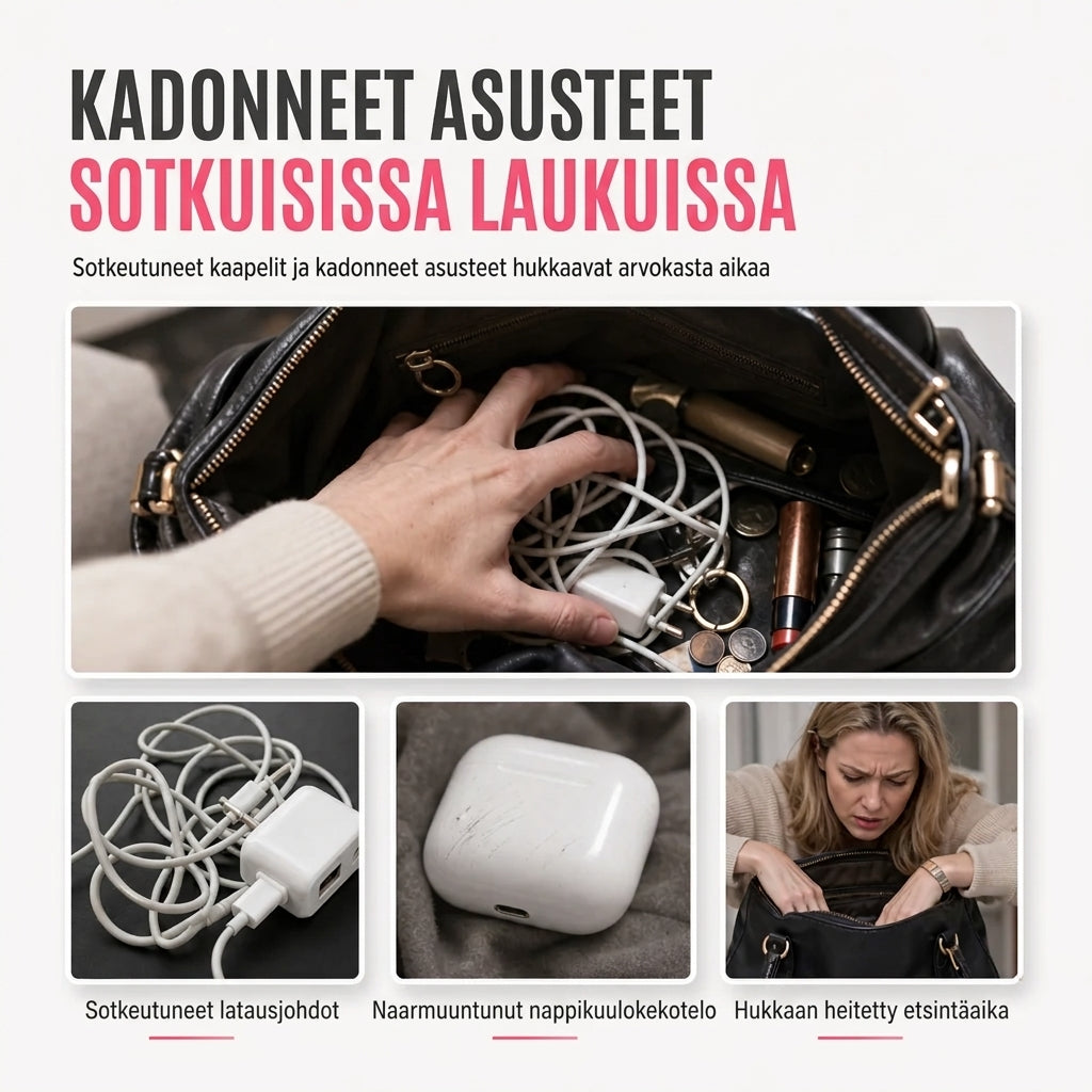 Löydä mikä tahansa kaapeli heti! Kaivamaton läpinäkyvä klipsitettävä tasku