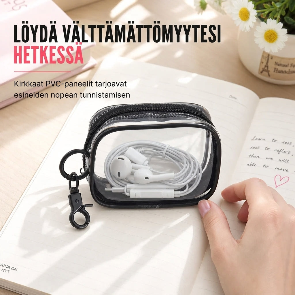 Löydä mikä tahansa kaapeli heti! Kaivamaton läpinäkyvä klipsitettävä tasku