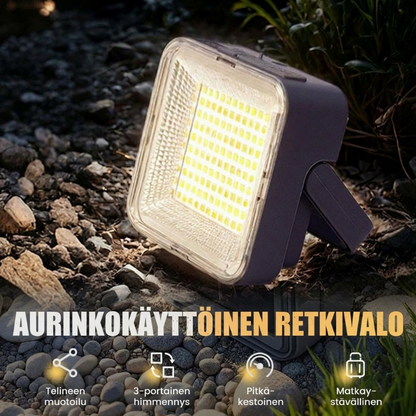 Kannettava ja vedenpitävä aurinkoenergialla toimiva retkeilyvalo